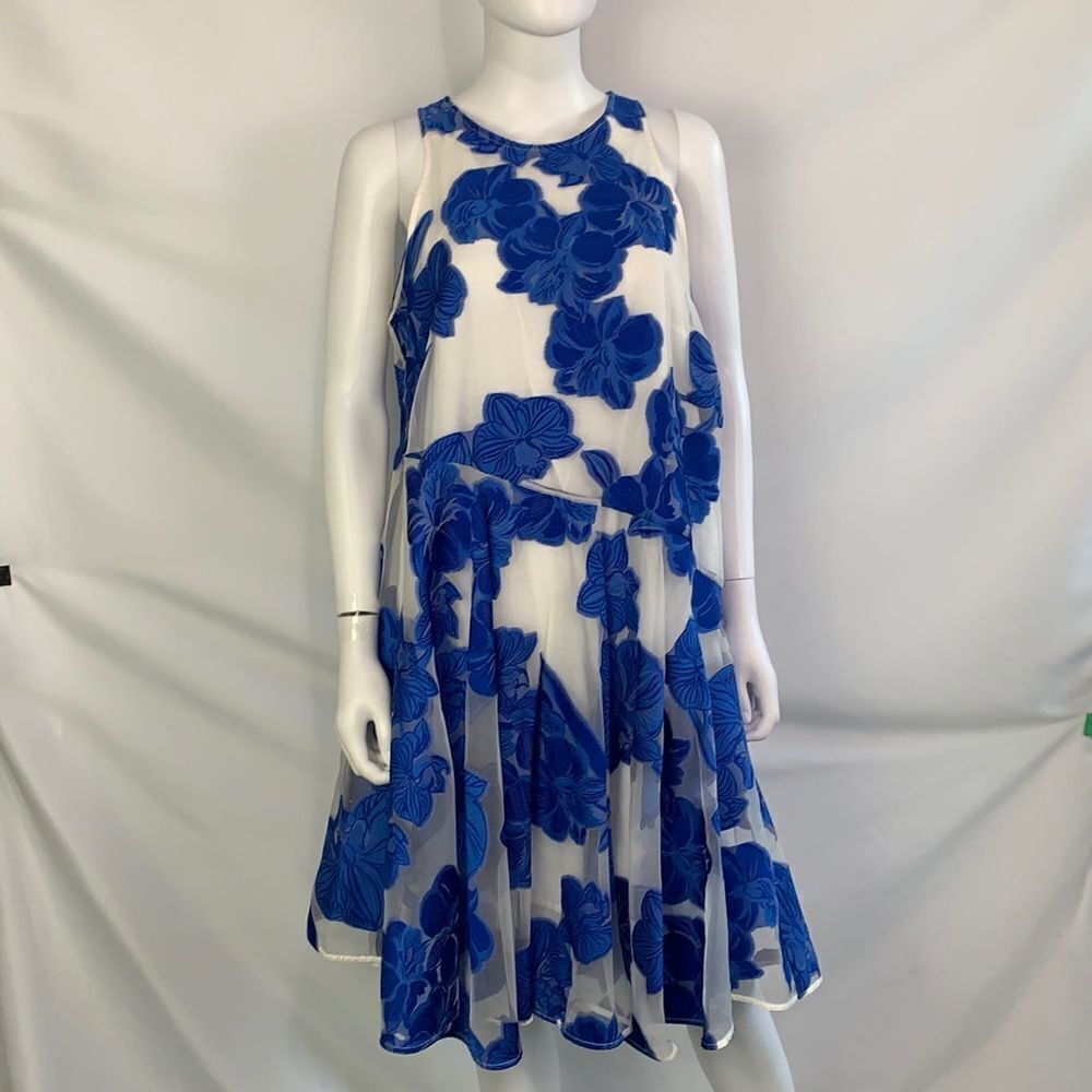 Parosh blue floral fit flare dress